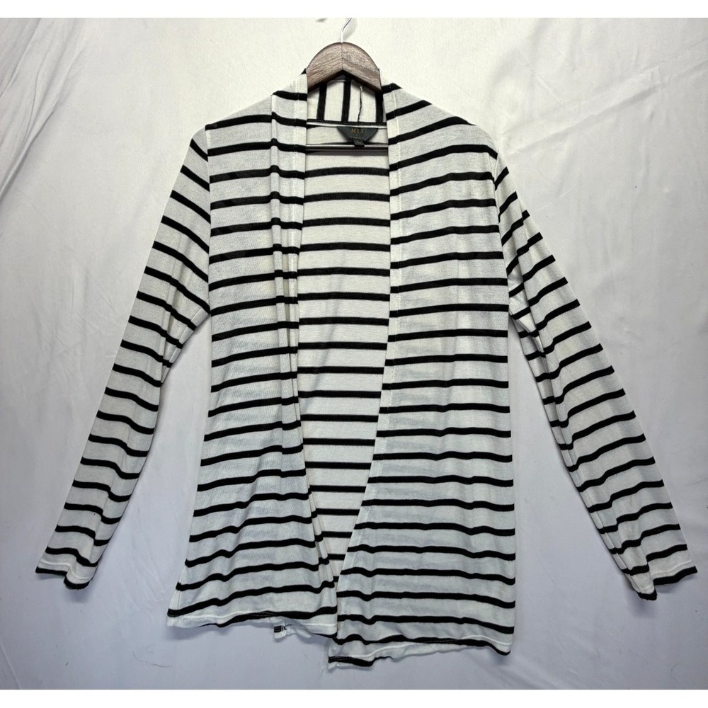 Mix by 41 Hawthorn Cardigan‎ Sweater Womens Large White Black Striped Open Front
